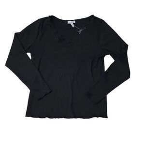 Jessica Simpson Women's V-Neck Pullover Soft Rib Knit Lace Top - Anthracite